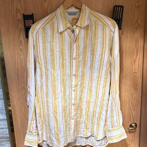 Tommy Bahama Yellow and White Striped Shirt